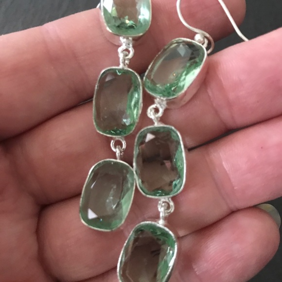 Green amethyst silver earrings - Picture 3 of 4